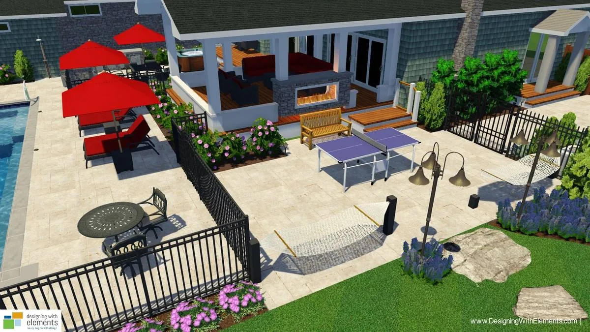 Poolside lounge and bar 3D design
