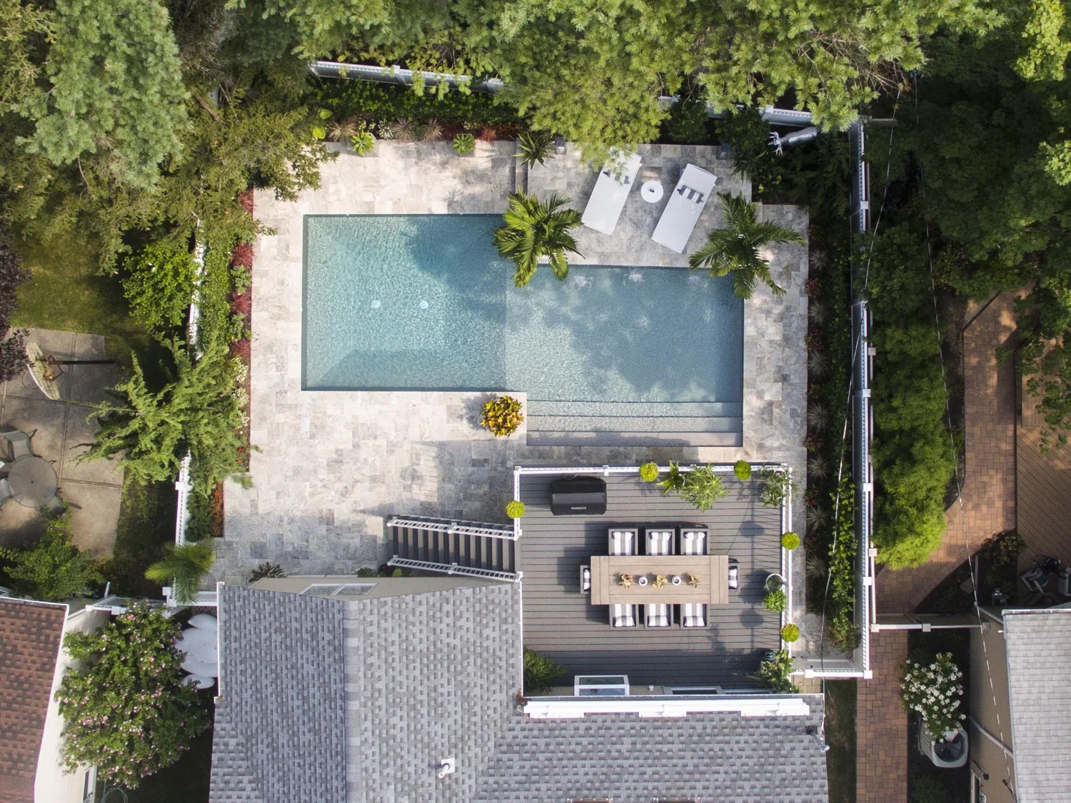 Aerial photograph of the completed Port Washington backyard
