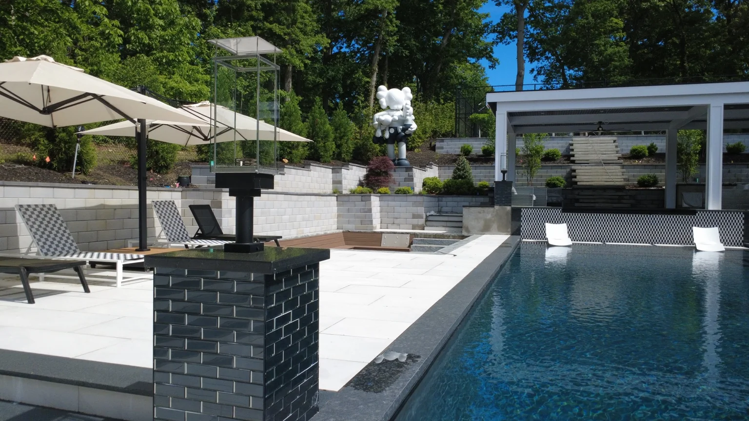 Tempest Torch integrated into a complete contemporary pool backyard